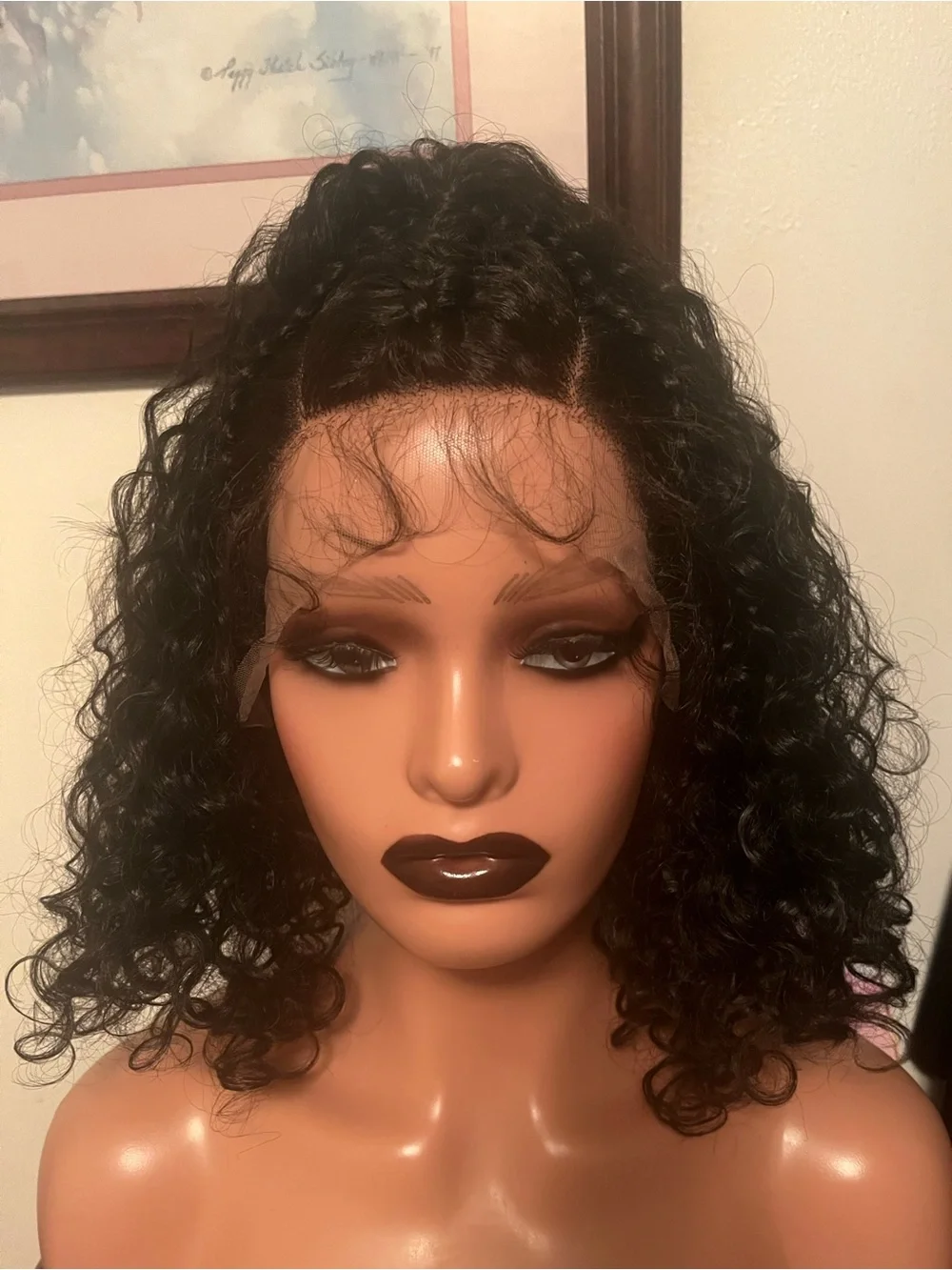Hand-Braided Natural Black Curly Lace Front Wig - Women Hair